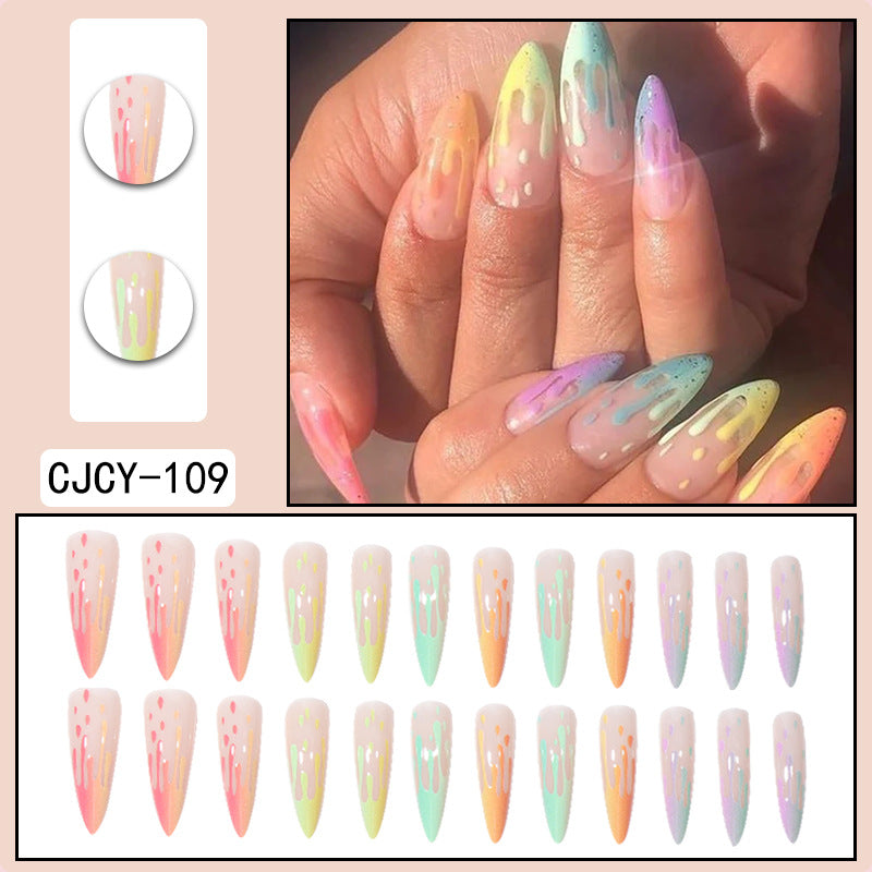Wear Nail Long Pointed Nail Blooming Gradient Electroplating Nail Patch