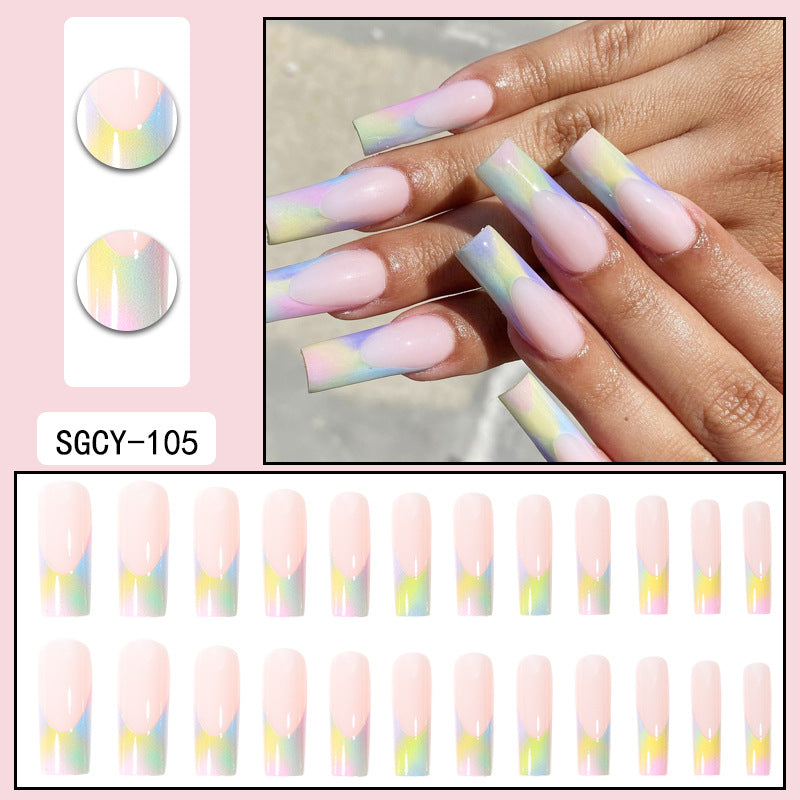 Wear Nail Long Pointed Nail Blooming Gradient Electroplating Nail Patch