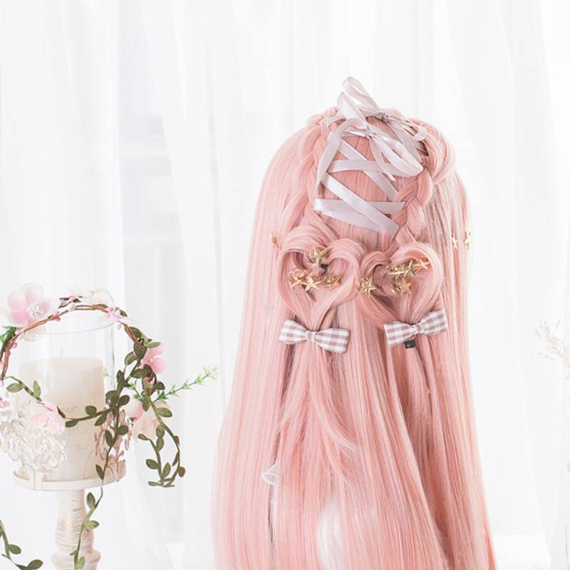 Princess cut long straight hair double ponytail wig