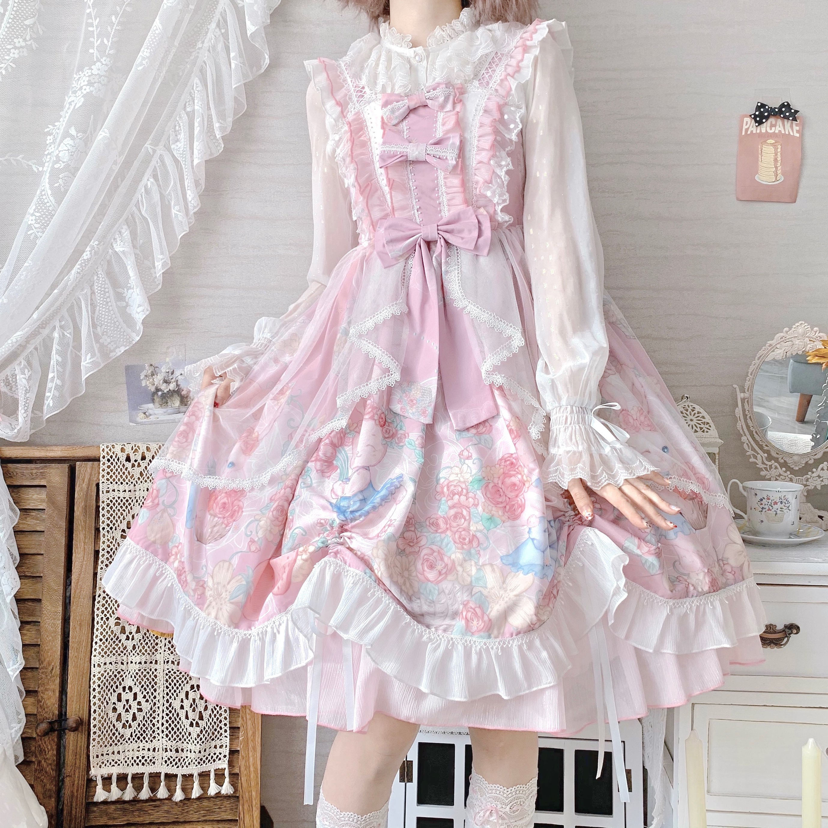 Lolita Garland Bunny Tail Drag Jsk Suspender Dress
